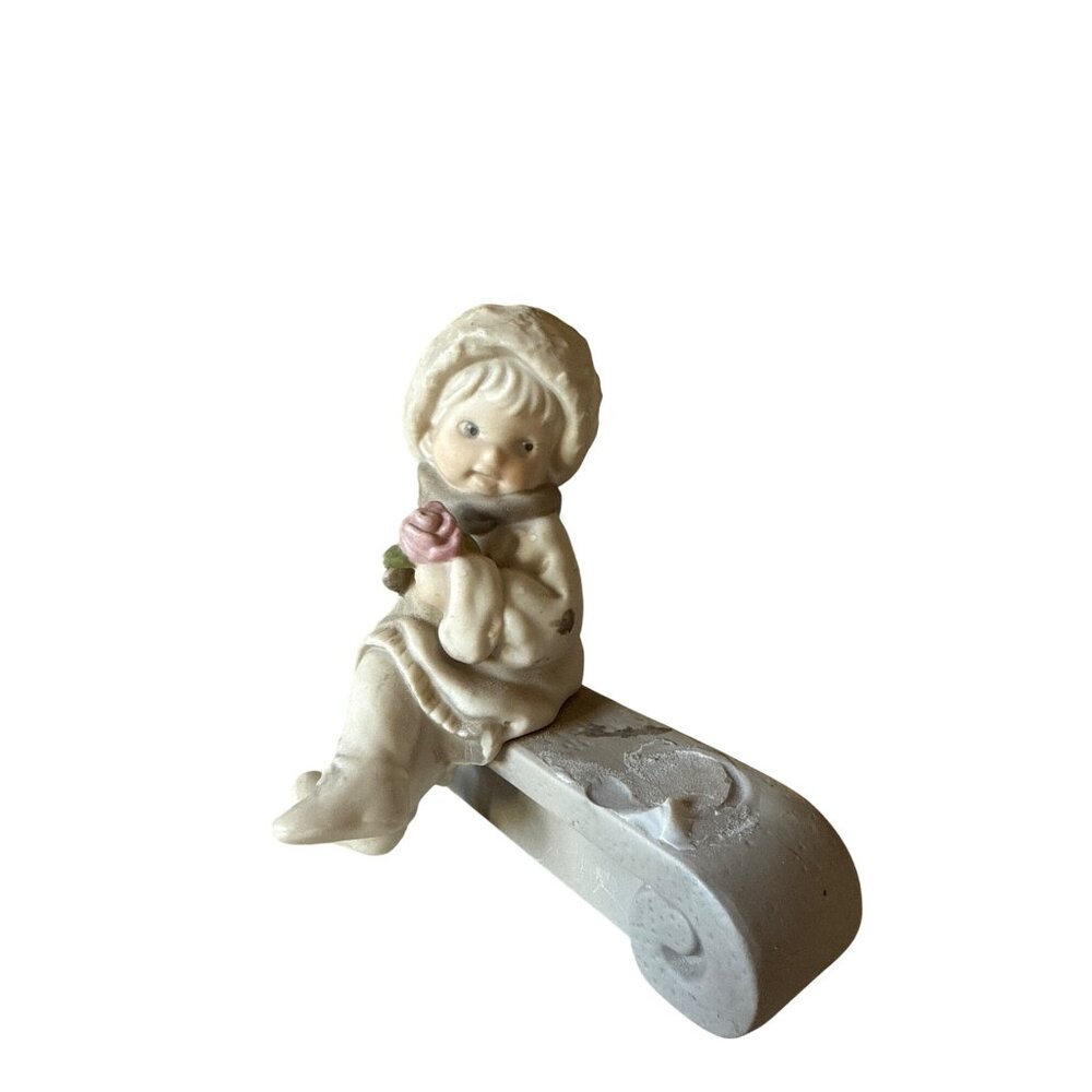 Vintage Girl In Winter Outfit Holding Rose Decorative Bench Kim Anderson
